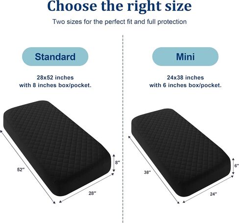 BEDSUM 2-Pack Waterproof Mini Crib Mattress Protector, 28" x 52",White | Quilted Fitted Pad Cover, Machine Washable, Soft Noiseless Baby Mattress Cover, Baby Bed Protector in Kuwait