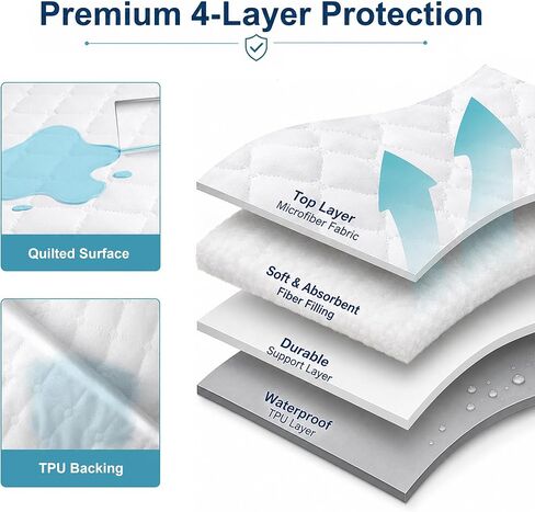 BEDSUM 2-Pack Waterproof Mini Crib Mattress Protector, 28" x 52",White | Quilted Fitted Pad Cover, Machine Washable, Soft Noiseless Baby Mattress Cover, Baby Bed Protector in Kuwait