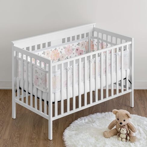 Sweet Jojo Designs + BreathableBaby 2-Piece Breathable Mesh Crib Liner Set (Pink and Grey Boho Floral) for Girls, Baby, Infants/Newborn Nursery (Watercolor, Farmhouse, Flower, Elegant Rose, Nature) in Kuwait