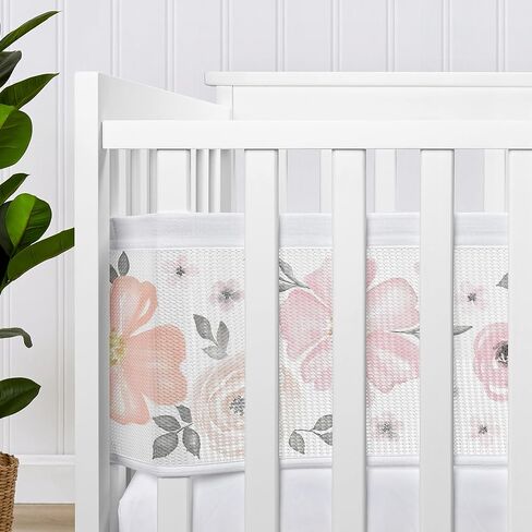 Sweet Jojo Designs + BreathableBaby 2-Piece Breathable Mesh Crib Liner Set (Pink and Grey Boho Floral) for Girls, Baby, Infants/Newborn Nursery (Watercolor, Farmhouse, Flower, Elegant Rose, Nature) in Kuwait