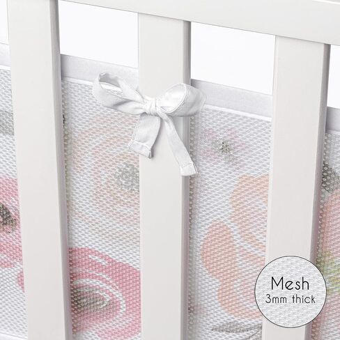Sweet Jojo Designs + BreathableBaby 2-Piece Breathable Mesh Crib Liner Set (Pink and Grey Boho Floral) for Girls, Baby, Infants/Newborn Nursery (Watercolor, Farmhouse, Flower, Elegant Rose, Nature) in Kuwait