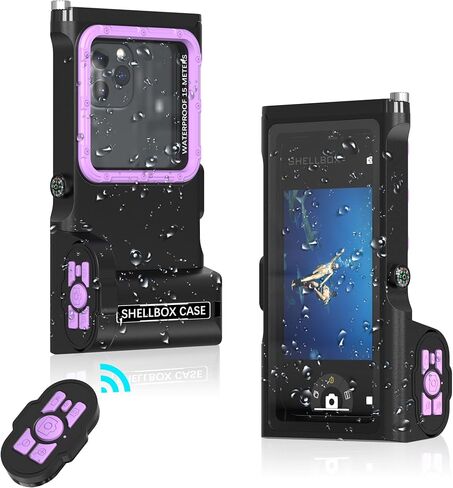 Bluetooth Connection 3rd Gen Diving Waterproof Case, Professional 15m/50ft Underwater Photo & Video Case for Snorkeling, Scuba Dive Phone Case Fits for iPhone/Samsung/Universal Black-Purple in Kuwait