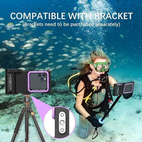 Bluetooth Connection 3rd Gen Diving Waterproof Case, Professional 15m/50ft Underwater Photo & Video Case for Snorkeling, Scuba Dive Phone Case Fits for iPhone/Samsung/Universal Black-Purple in Kuwait
