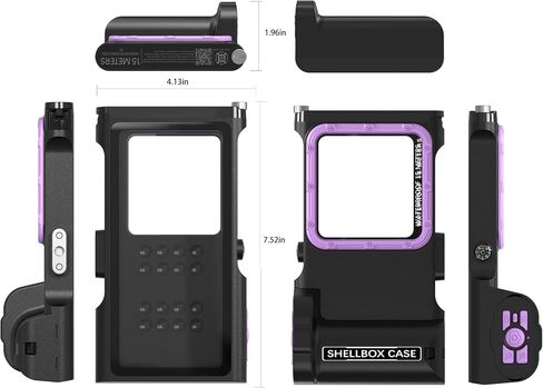 Bluetooth Connection 3rd Gen Diving Waterproof Case, Professional 15m/50ft Underwater Photo & Video Case for Snorkeling, Scuba Dive Phone Case Fits for iPhone/Samsung/Universal Black-Purple in Kuwait