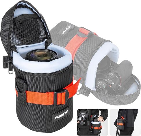 FOMITO Camera Lens Case Pouch Bag for Canon EF-S 17-55mm/17-85mm,EF 35mm f2, Nikon AF-S 18-200mm/18-105mm/18-300mm, Fujifilm XF 56mm f1.2 R & More Lens Below 3.94" x 6.1"(D x L) - Black M size in Kuwait