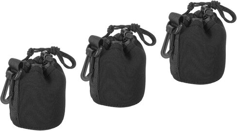 Patikil 3 Pcs 3.7" x 7.1" Drawstring Lens Pouch with Thick Protective Neoprene, DSLR Camera Lens Case for Water, Coffee Cups - Black in Kuwait
