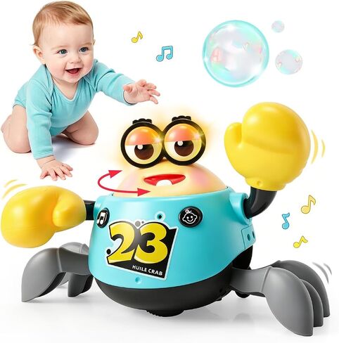 Crawling Crab Baby Toy, Musical Tummy Time Toy with Smart Obstacle Avoidance, 3 Volume Levels, 2 Speed Modes and Voice Repeat, Sensory Gift for Babies 12 Months+ in Kuwait