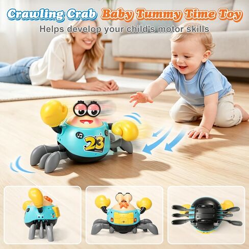 Crawling Crab Baby Toy, Musical Tummy Time Toy with Smart Obstacle Avoidance, 3 Volume Levels, 2 Speed Modes and Voice Repeat, Sensory Gift for Babies 12 Months+ in Kuwait