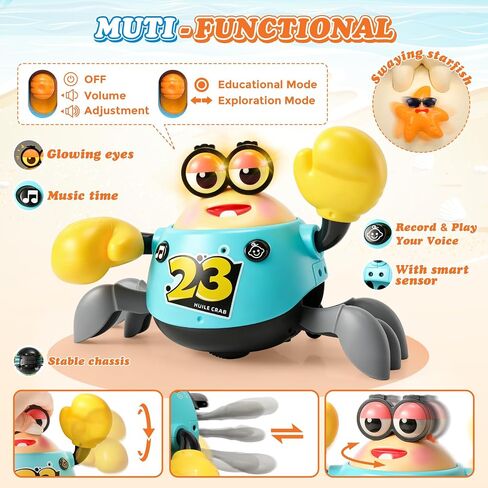 Crawling Crab Baby Toy, Musical Tummy Time Toy with Smart Obstacle Avoidance, 3 Volume Levels, 2 Speed Modes and Voice Repeat, Sensory Gift for Babies 12 Months+ in Kuwait