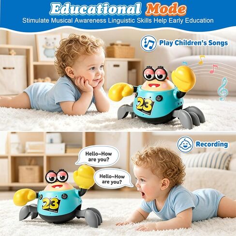 Crawling Crab Baby Toy, Musical Tummy Time Toy with Smart Obstacle Avoidance, 3 Volume Levels, 2 Speed Modes and Voice Repeat, Sensory Gift for Babies 12 Months+ in Kuwait