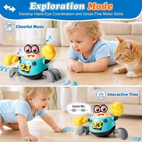 Crawling Crab Baby Toy, Musical Tummy Time Toy with Smart Obstacle Avoidance, 3 Volume Levels, 2 Speed Modes and Voice Repeat, Sensory Gift for Babies 12 Months+ in Kuwait