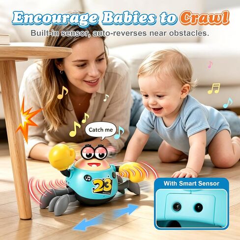 Crawling Crab Baby Toy, Musical Tummy Time Toy with Smart Obstacle Avoidance, 3 Volume Levels, 2 Speed Modes and Voice Repeat, Sensory Gift for Babies 12 Months+ in Kuwait