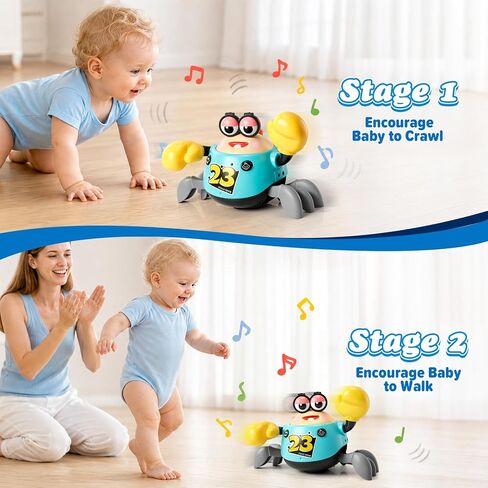 Crawling Crab Baby Toy, Musical Tummy Time Toy with Smart Obstacle Avoidance, 3 Volume Levels, 2 Speed Modes and Voice Repeat, Sensory Gift for Babies 12 Months+ in Kuwait