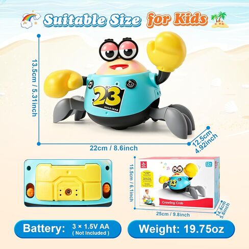 Crawling Crab Baby Toy, Musical Tummy Time Toy with Smart Obstacle Avoidance, 3 Volume Levels, 2 Speed Modes and Voice Repeat, Sensory Gift for Babies 12 Months+ in Kuwait