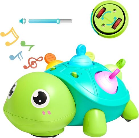 6-18 Months Baby Crawling Tummy Time Sensory Montessori Developmental Toy | Turtle Toy with Music & Lights, Toddler Walking Learning Motor Skill Development for 1 2 3 Year Old Boy Girl Birthday Gift in Kuwait