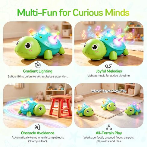 6-18 Months Baby Crawling Tummy Time Sensory Montessori Developmental Toy | Turtle Toy with Music & Lights, Toddler Walking Learning Motor Skill Development for 1 2 3 Year Old Boy Girl Birthday Gift in Kuwait
