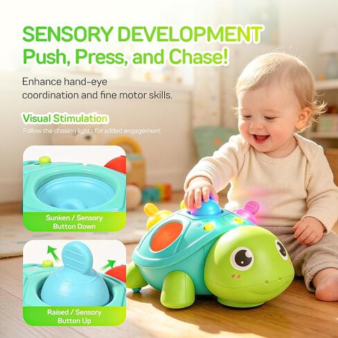 6-18 Months Baby Crawling Tummy Time Sensory Montessori Developmental Toy | Turtle Toy with Music & Lights, Toddler Walking Learning Motor Skill Development for 1 2 3 Year Old Boy Girl Birthday Gift in Kuwait