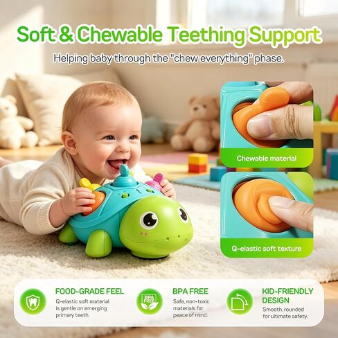 6-18 Months Baby Crawling Tummy Time Sensory Montessori Developmental Toy | Turtle Toy with Music & Lights, Toddler Walking Learning Motor Skill Development for 1 2 3 Year Old Boy Girl Birthday Gift in Kuwait