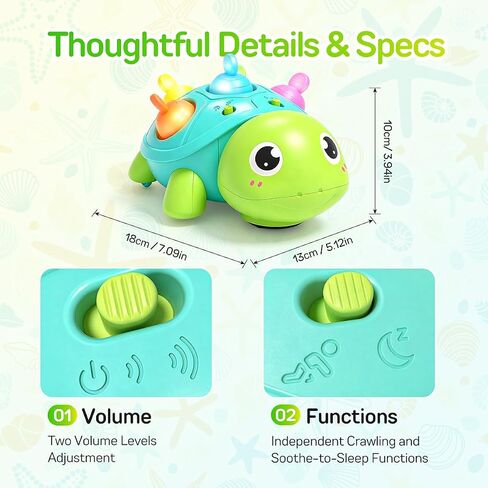 6-18 Months Baby Crawling Tummy Time Sensory Montessori Developmental Toy | Turtle Toy with Music & Lights, Toddler Walking Learning Motor Skill Development for 1 2 3 Year Old Boy Girl Birthday Gift in Kuwait