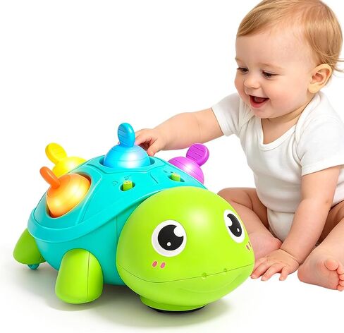 6-18 Months Baby Crawling Tummy Time Sensory Montessori Developmental Toy | Turtle Toy with Music & Lights, Toddler Walking Learning Motor Skill Development for 1 2 3 Year Old Boy Girl Birthday Gift in Kuwait