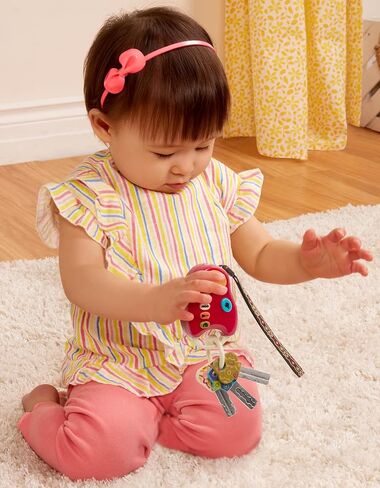 B. toys Toy Keys & Cell Phone Set, FunKeys and Hellophone, 2-Pack | 2-piece pretend play sensory set with flashlight, car sounds, songs, record-playback phone, red keys and green, 10+ Months in Kuwait