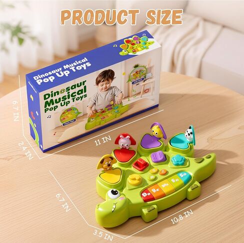 Pop Up Toys for 1 Year Old Boy Girl,Cause and Effect Interactive Dinosaur Baby Toys for 6-12 Month with Animal Sound & Light,6 7 8 9 10 11 12 Month Old Toys,1 Year Old Birthday Gifts Exquisite Box in Kuwait