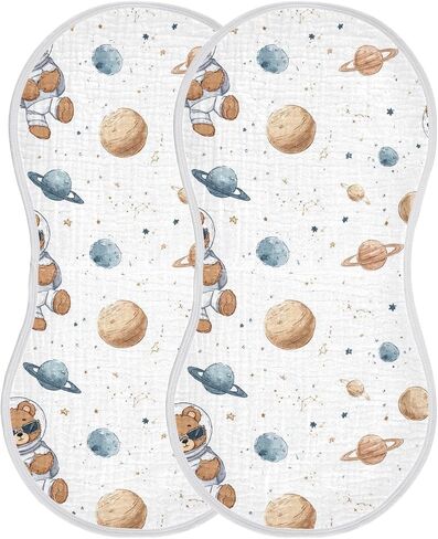 Bears & Space Print Muslin Burp Cloths for Baby Boys Girls 22" x 11" 4 Layer 100% Cotton Soft Absorbent Burping Cloths Burp Towels for Baby Drool and Messes in Kuwait