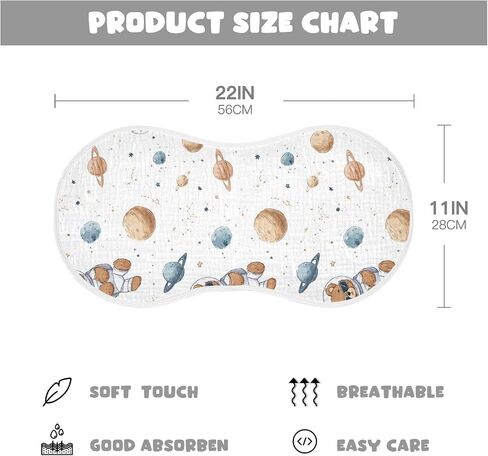 Bears & Space Print Muslin Burp Cloths for Baby Boys Girls 22" x 11" 4 Layer 100% Cotton Soft Absorbent Burping Cloths Burp Towels for Baby Drool and Messes in Kuwait