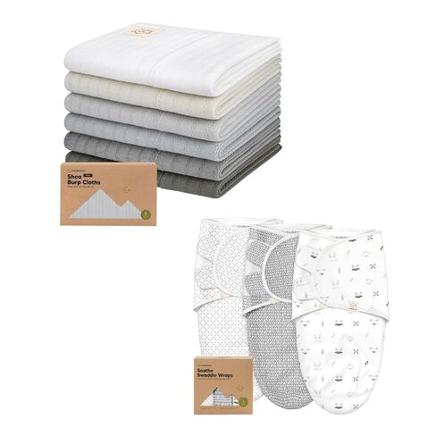 KeaBabies 6-Pack Baby Burp Cloths for Boys and Girls and 3-Pack Baby Swaddle Sleep Sacks - Large Burp Cloths, Burping Clothes for Newborn - Newborn Swaddle Sack in Kuwait