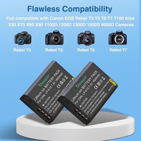LP-E10 LP E10 Battery 2 Pack and Dual Charger for Canon EOS Rebel T3 T5 T6 T7 T100 Kiss X50 X70 X80 X90 EOS 1100D 1200D 1300D 1500D 2000D 3000D 4000D Camera in Kuwait