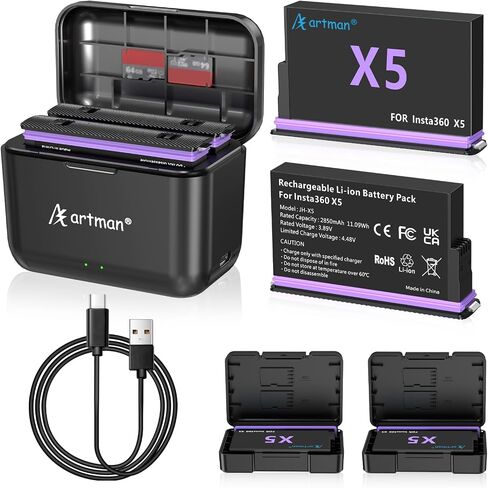 Artman 360 X5 Battery (2 Pack) 2850mAh and 2-Slot USB-C Fast Charger in Kuwait