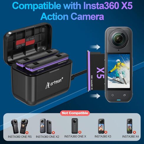 Artman 360 X5 Battery (2 Pack) 2850mAh and 2-Slot USB-C Fast Charger in Kuwait