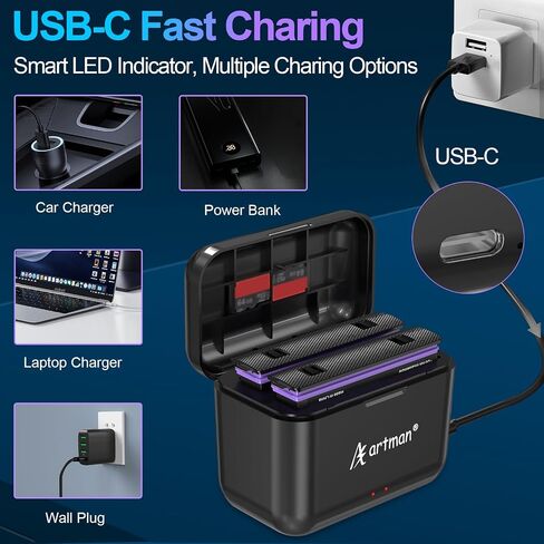 Artman 360 X5 Battery (2 Pack) 2850mAh and 2-Slot USB-C Fast Charger in Kuwait