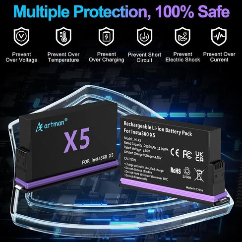 Artman 360 X5 Battery (2 Pack) 2850mAh and 2-Slot USB-C Fast Charger in Kuwait