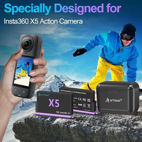 Artman 360 X5 Battery (2 Pack) 2850mAh and 2-Slot USB-C Fast Charger in Kuwait