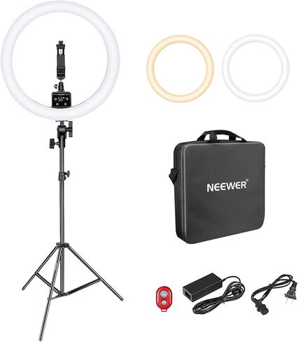 NEEWER 18 Inch Ring Light with Tripod Stand, 55W Large LED Ringlight, Cold Shoe Phone Holder Compatible with iPhone Camera for Video Recording Photography Streaming Selfie Makeup Studio Photo, RL-18 in Kuwait