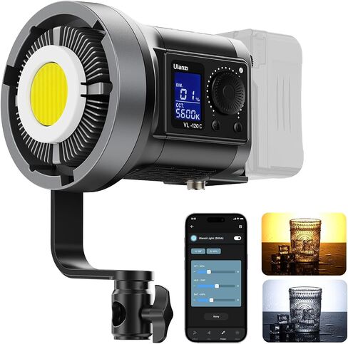 ULANZI V-Mount LED Video Light COB Continuous Output Lighting, 120W Bi Color 2700K-6500K COB Bowens Mount Photography Fill Light 20700lux/1m 20 Preset Effects with APP Control Studio Light in Kuwait