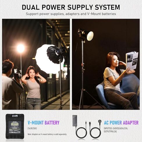 ULANZI V-Mount LED Video Light COB Continuous Output Lighting, 120W Bi Color 2700K-6500K COB Bowens Mount Photography Fill Light 20700lux/1m 20 Preset Effects with APP Control Studio Light in Kuwait