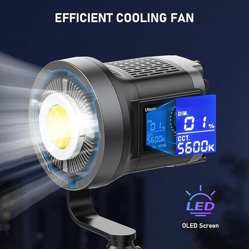 ULANZI V-Mount LED Video Light COB Continuous Output Lighting, 120W Bi Color 2700K-6500K COB Bowens Mount Photography Fill Light 20700lux/1m 20 Preset Effects with APP Control Studio Light in Kuwait