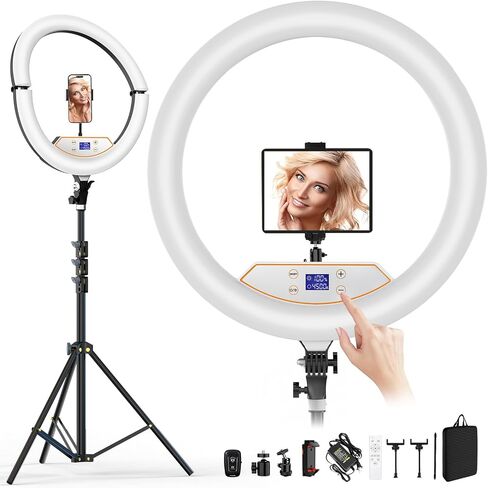 22" Ring Light with Stand: Touch Screen LED Display & 75" Tall Tripod, | 3 Color modes 6500K / 2 USB Ports Foldable LED Big Ring Light Tripod for Live Stream,YouTube,TikTok Video Shooting, Pink in Kuwait