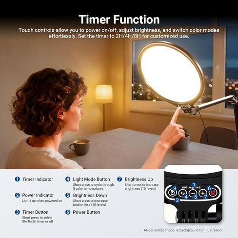 NEEWER Basics 10.5" Streaming Key Lighting, 3000-6500K 15W Full Screen LED Panel Ring Light with Adjustable Arm Stand Desk Clamp Timer for Laptop Computer Video Conference Zoom Makeup, R10 in Kuwait