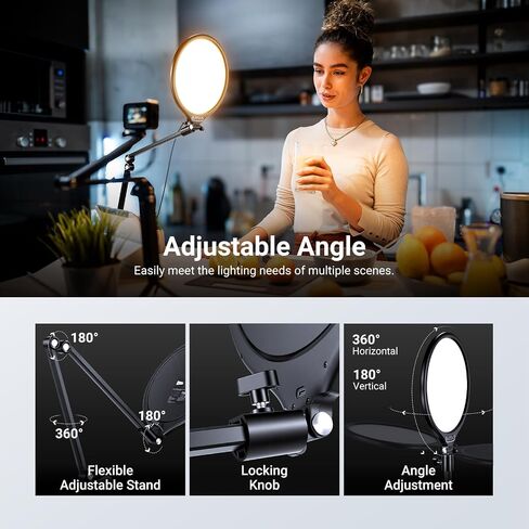 NEEWER Basics 10.5" Streaming Key Lighting, 3000-6500K 15W Full Screen LED Panel Ring Light with Adjustable Arm Stand Desk Clamp Timer for Laptop Computer Video Conference Zoom Makeup, R10 in Kuwait