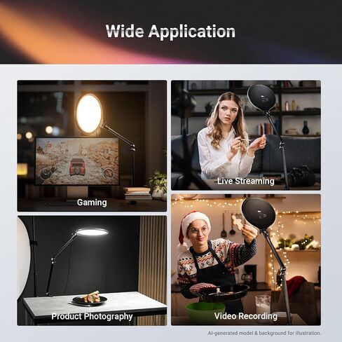NEEWER Basics 10.5" Streaming Key Lighting, 3000-6500K 15W Full Screen LED Panel Ring Light with Adjustable Arm Stand Desk Clamp Timer for Laptop Computer Video Conference Zoom Makeup, R10 in Kuwait