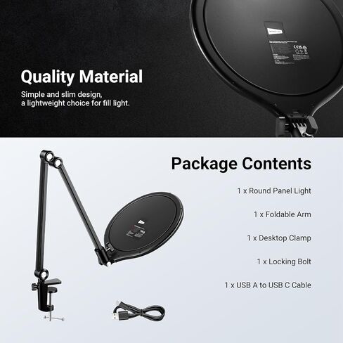 NEEWER Basics 10.5" Streaming Key Lighting, 3000-6500K 15W Full Screen LED Panel Ring Light with Adjustable Arm Stand Desk Clamp Timer for Laptop Computer Video Conference Zoom Makeup, R10 in Kuwait