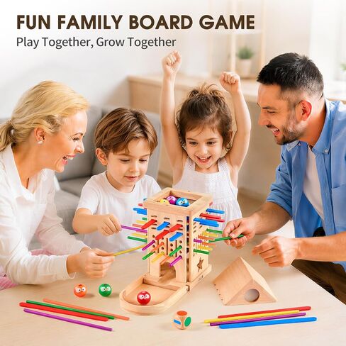 Wooden Stick Pulling Balance Game for Kids Ages 3-8 | Family Wooden Chicken Game, Cause & Effect STEM Toy, Fine Motor Skills, Screen-Free Montessori Gift, Ball Drop Board Game in Kuwait