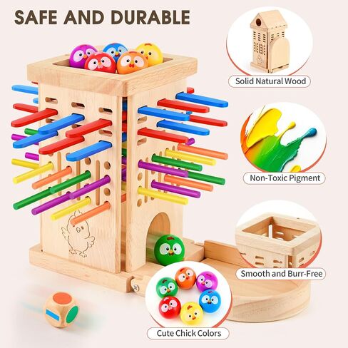 Wooden Stick Pulling Balance Game for Kids Ages 3-8 | Family Wooden Chicken Game, Cause & Effect STEM Toy, Fine Motor Skills, Screen-Free Montessori Gift, Ball Drop Board Game in Kuwait