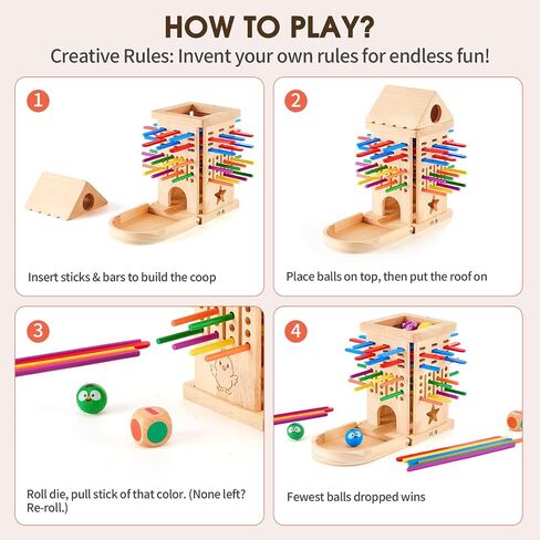 Wooden Stick Pulling Balance Game for Kids Ages 3-8 | Family Wooden Chicken Game, Cause & Effect STEM Toy, Fine Motor Skills, Screen-Free Montessori Gift, Ball Drop Board Game in Kuwait