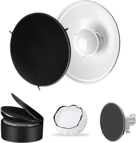 Godox 16.5inch/42cm Silver Beauty Dish Bowens Mount Reflector w/Honeycomb, White Diffuser and Carry Bag, Light Modifier for Bowens Mount Flash, LED Light, for Godox AD600 Pro II, AD800 Pro SL60W in Kuwait