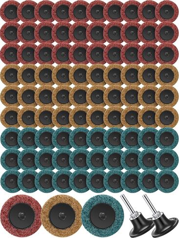 WILLBOND 92 Pieces 2 Inch Sanding Discs Set Nylon Sanding Discs with 1/4 Inch Holder for Die Grinder Surface Conditioning Grind Polish Burr Finish Rust Paint Removal (Yellow,Red and Green) in Kuwait