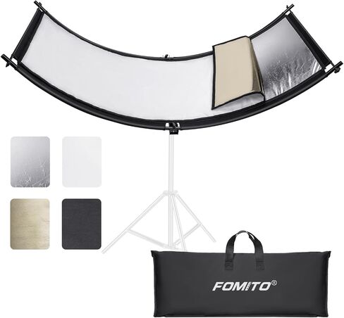 Fomito Curved Reflector - 70x25.6 inch/178x65cm Clamshell Light Reflector Arclight Curved Eyelighter Lighting Diffuser for Photography Stuido Filming Shooting, Black/White/Gold/Silver in Kuwait
